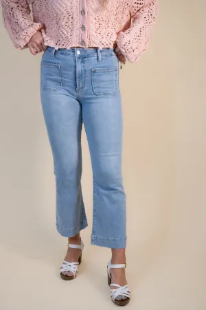 Risen Sailor Girl Crop Ankle Flare Jeans: Light Wash