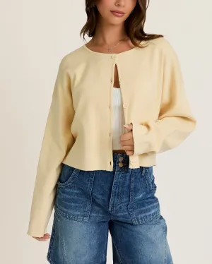 Round Neck Sweater Cardigan - Butter