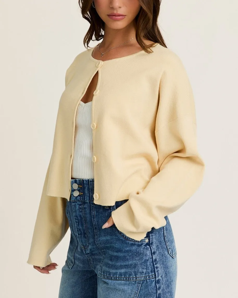 Round Neck Sweater Cardigan - Butter