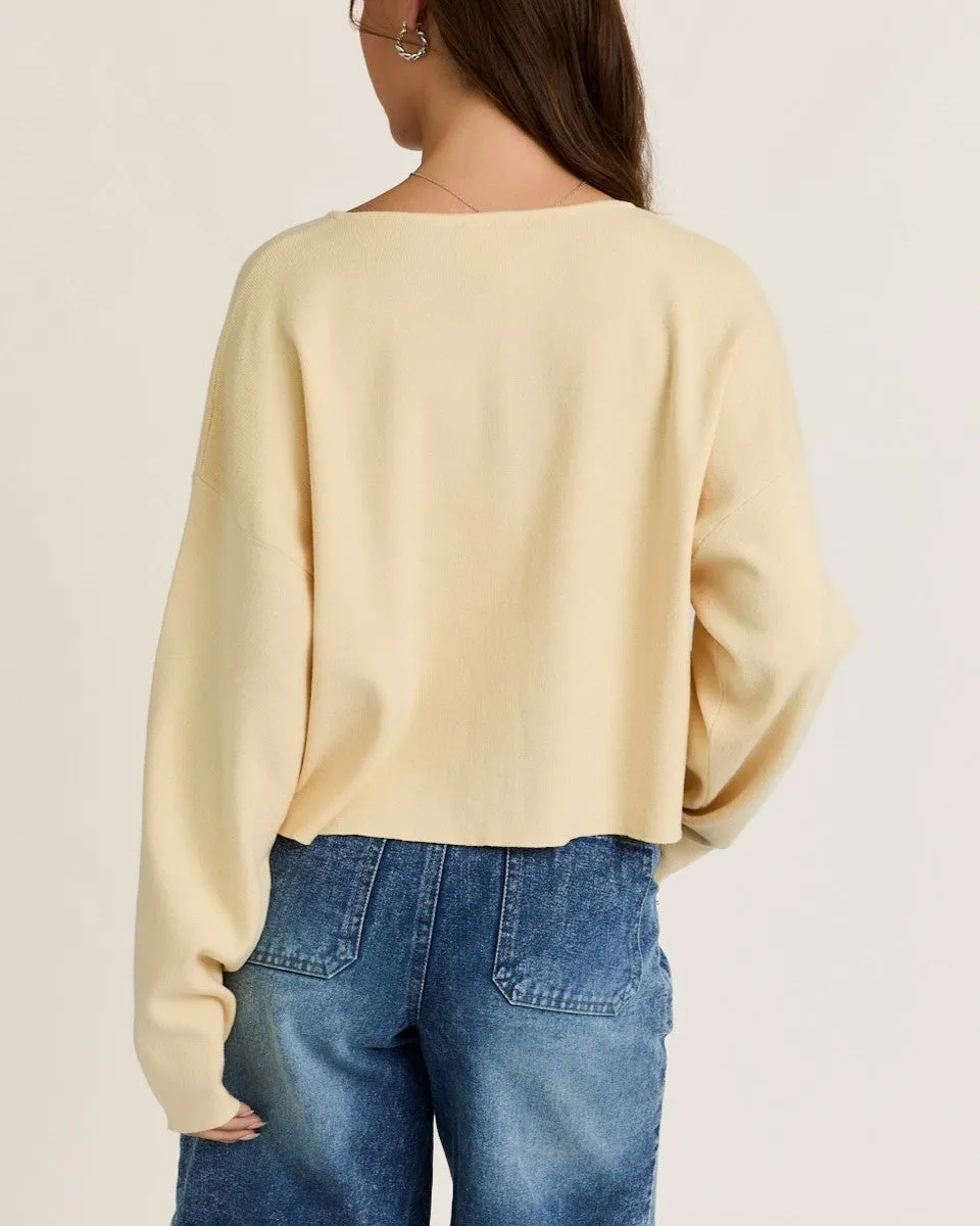 Round Neck Sweater Cardigan - Butter