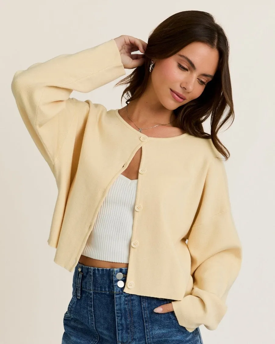 Round Neck Sweater Cardigan - Butter