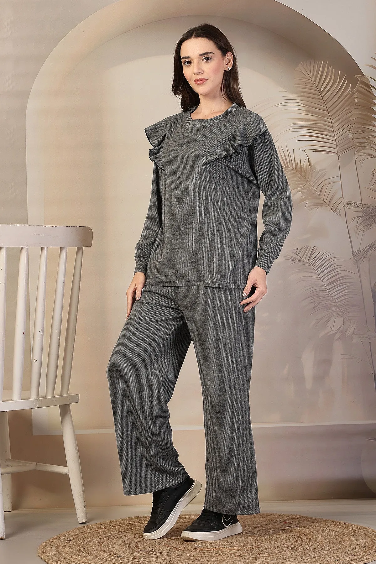 Ruffled Grey Maternity Nursing Co-ord Set