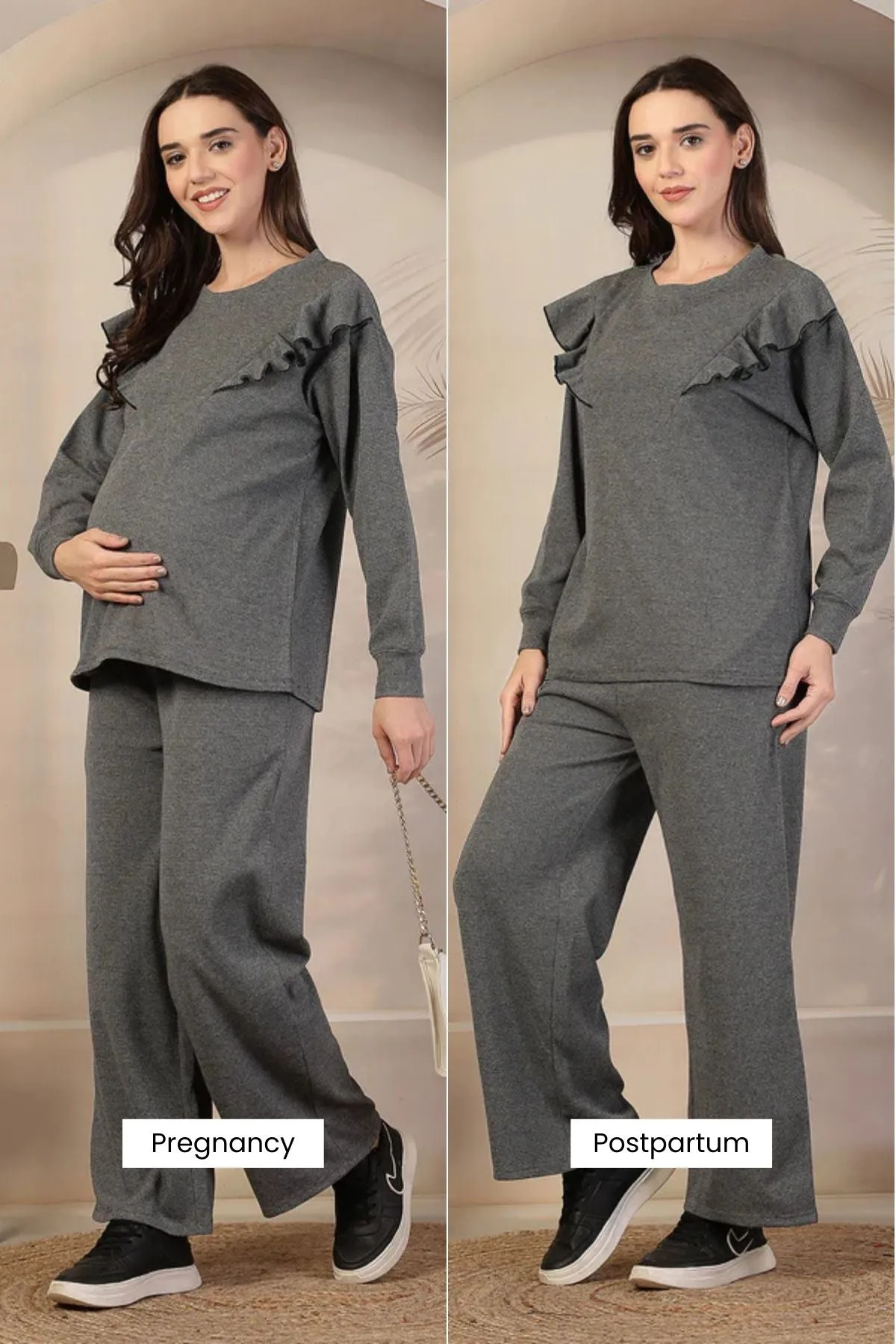 Ruffled Grey Maternity Nursing Co-ord Set