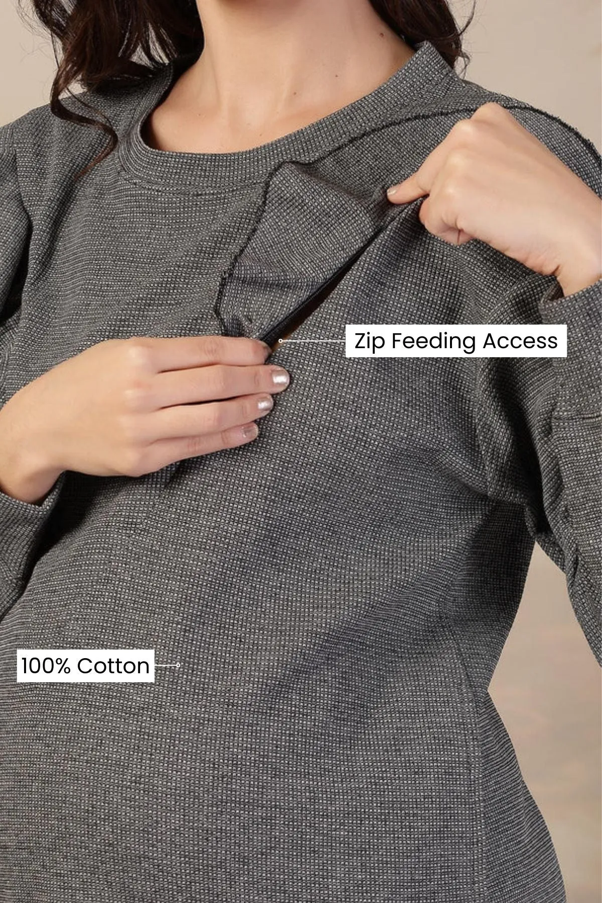 Ruffled Grey Maternity Nursing Co-ord Set