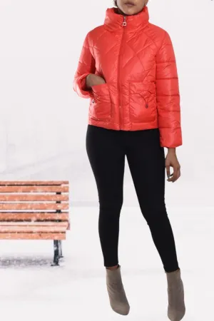 Shiny Look Coral Puffer Jacket