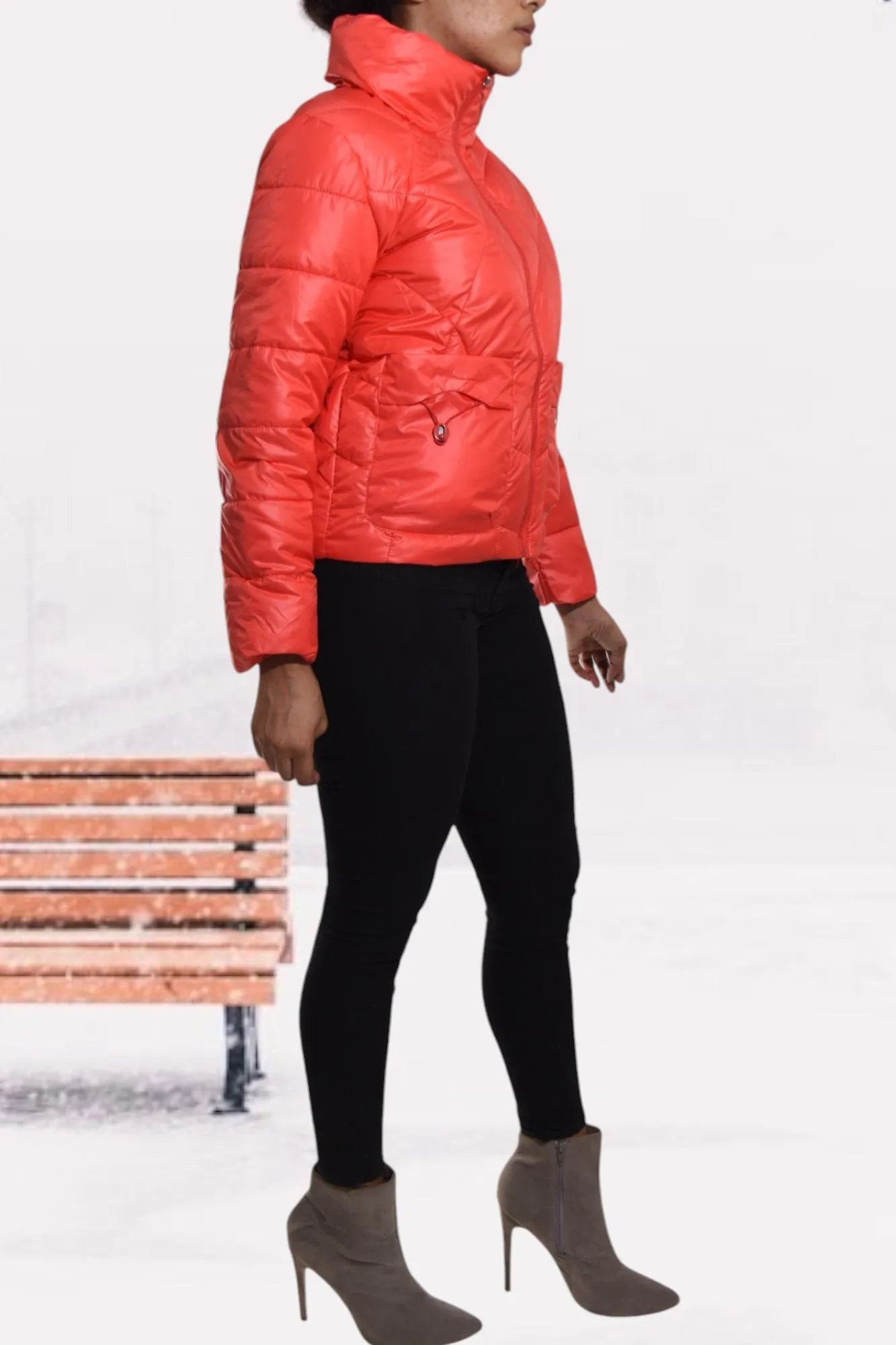 Shiny Look Coral Puffer Jacket
