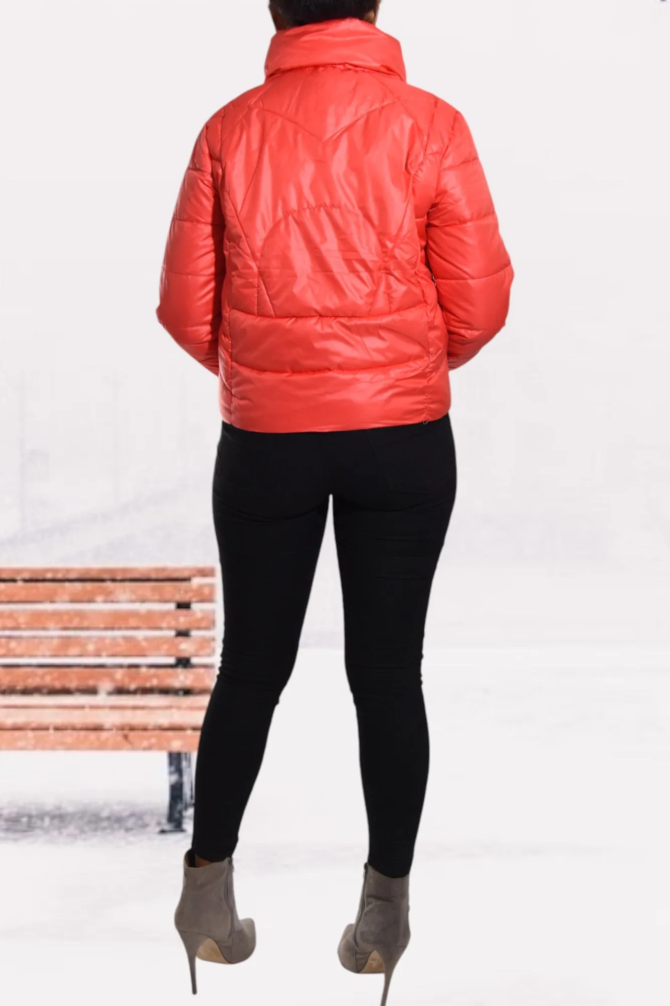 Shiny Look Coral Puffer Jacket