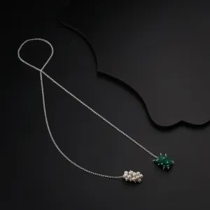 Silver Tie & Wear Necklace with Pearls & Green Onyx