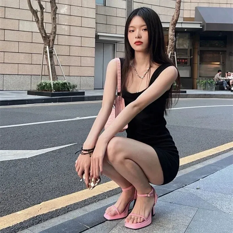 Sohiwoo  New Letter Open Toe One line Buckle Sandals with Sexy Waterproof Platform Design Versatile High Heels Women's Shoes