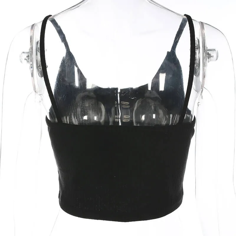 Spaghetti Straps V-neck Button Short Crop Tops