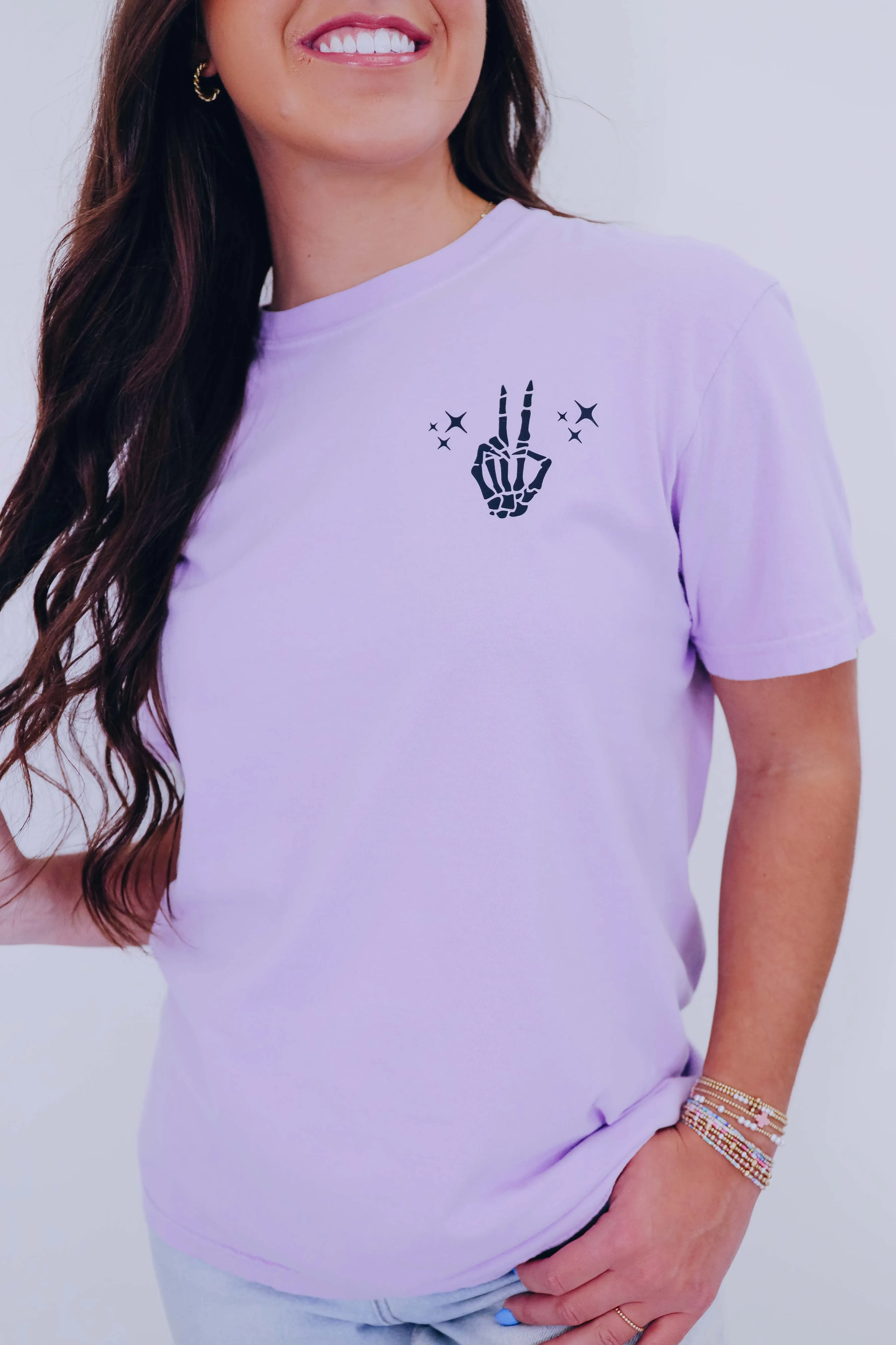 Staying Alive Skeleton Graphic Tee S-2X - Light Lavender