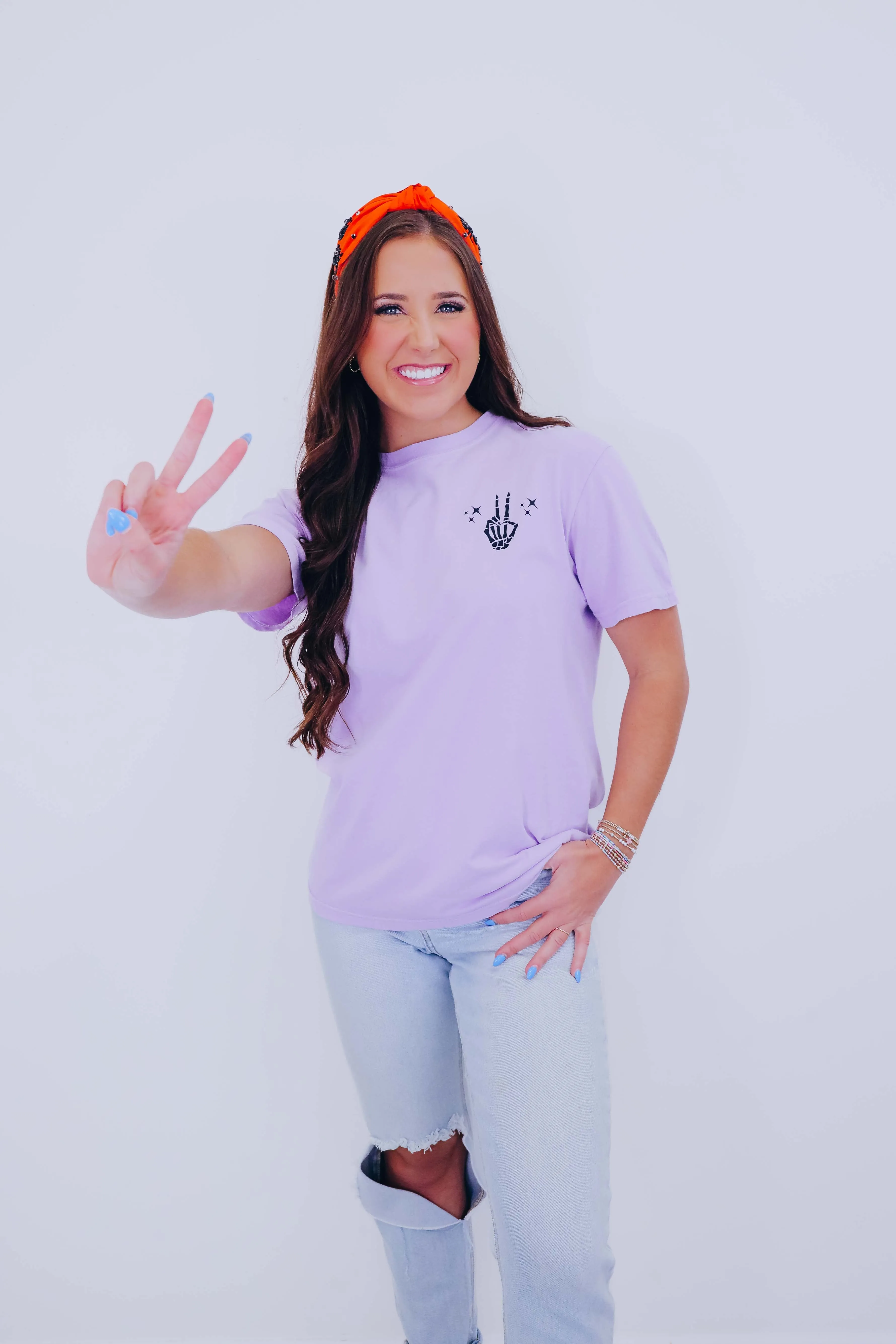Staying Alive Skeleton Graphic Tee S-2X - Light Lavender