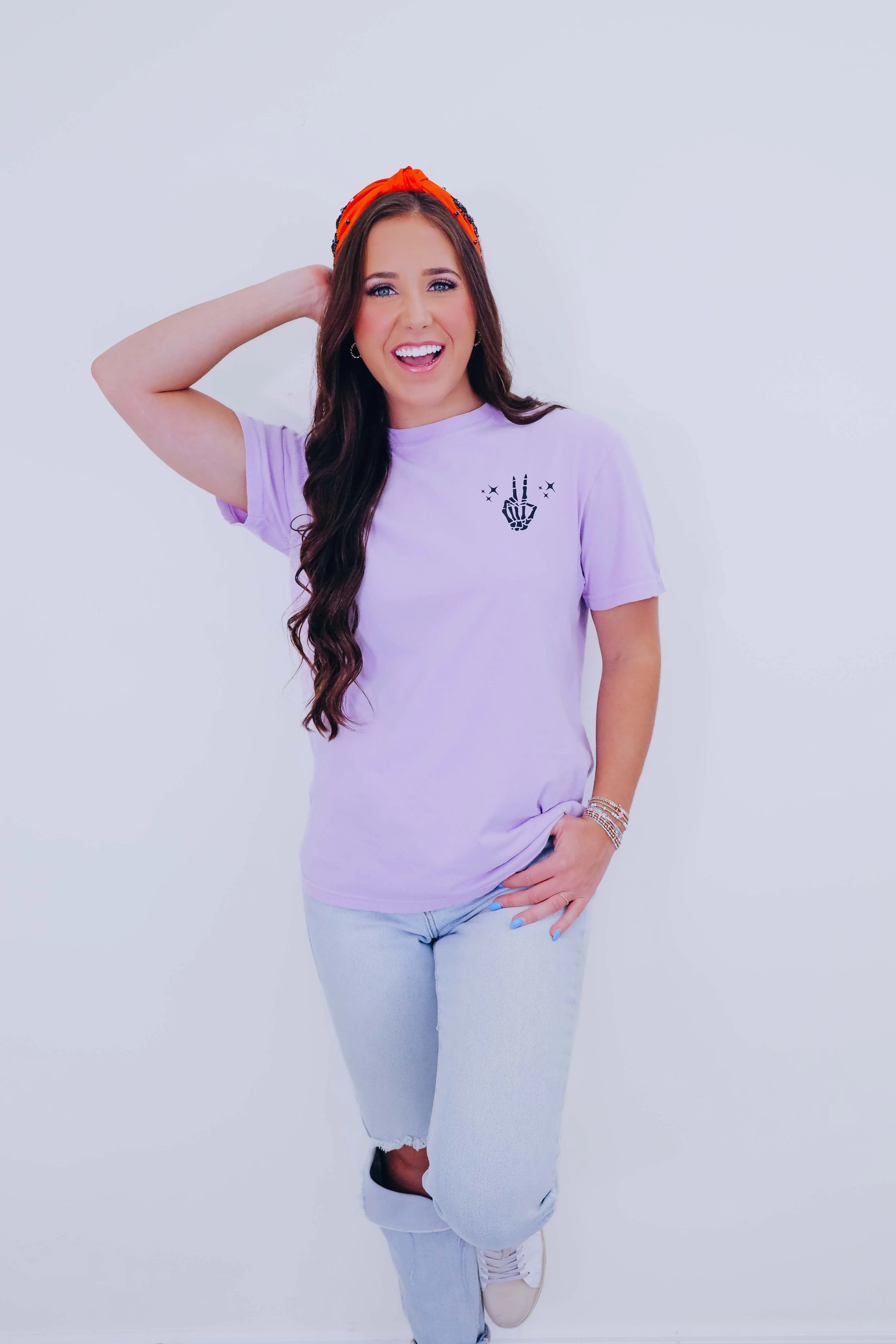 Staying Alive Skeleton Graphic Tee S-2X - Light Lavender