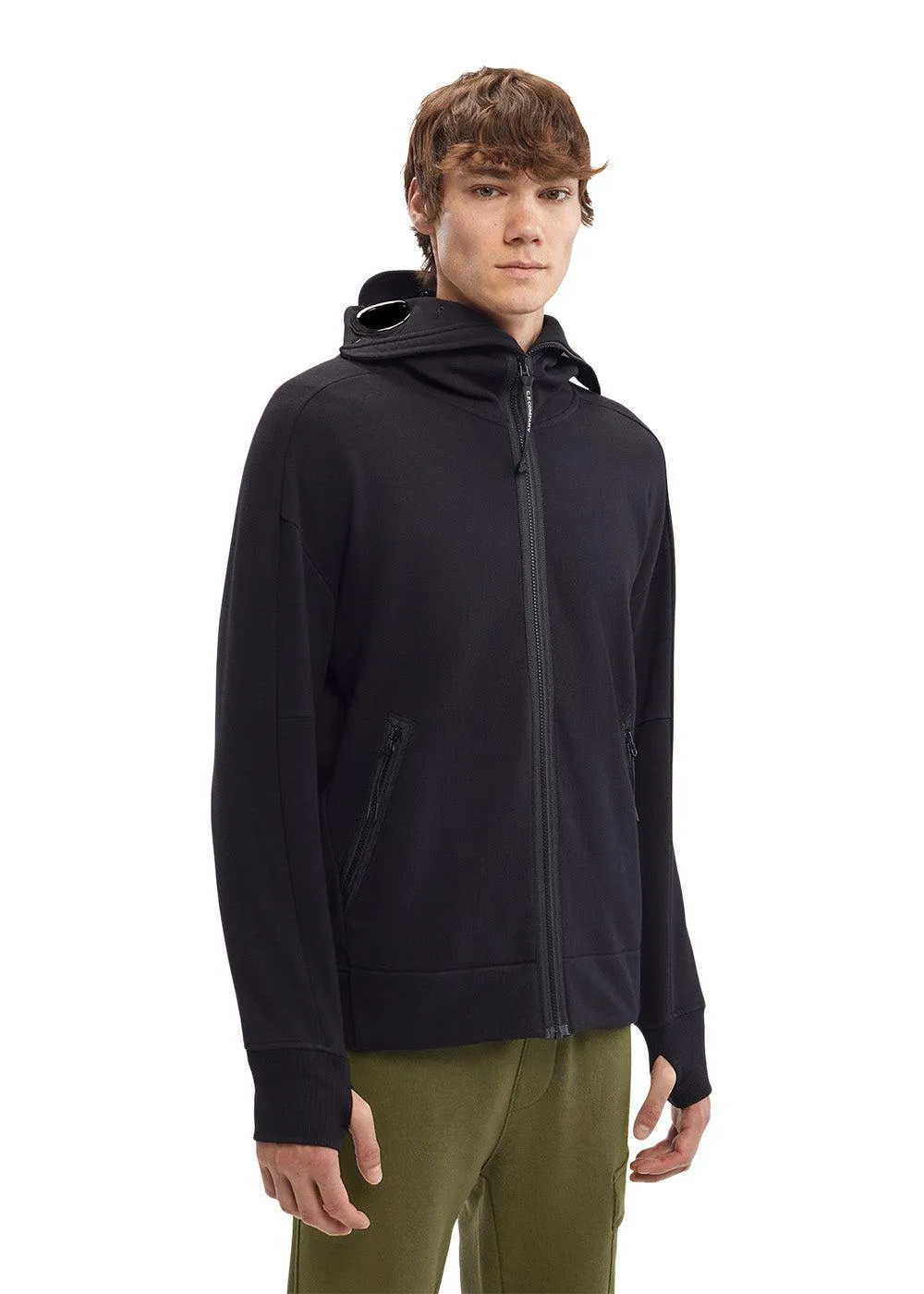 Sweatshirts Hooded Open Diagonal Raised Fleece - Black