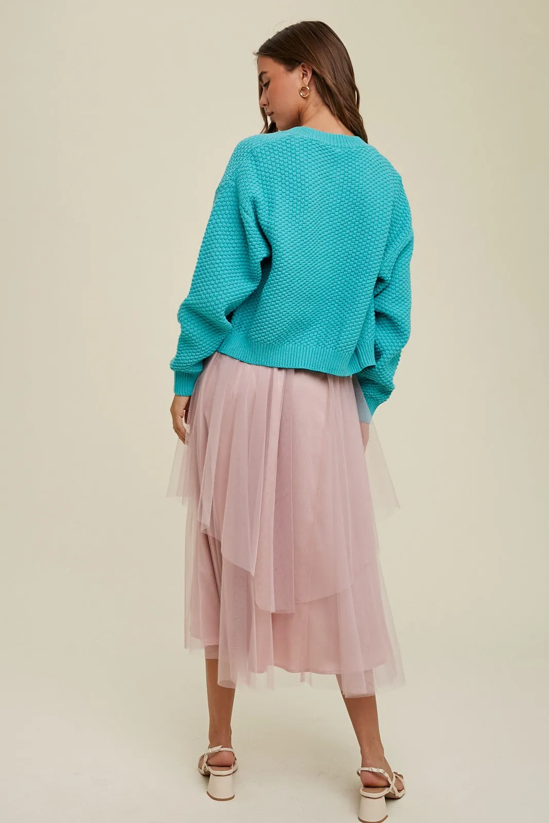 Teal Textured Button Cardigan