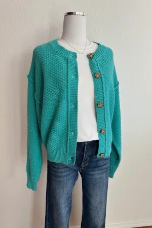 Teal Textured Button Cardigan