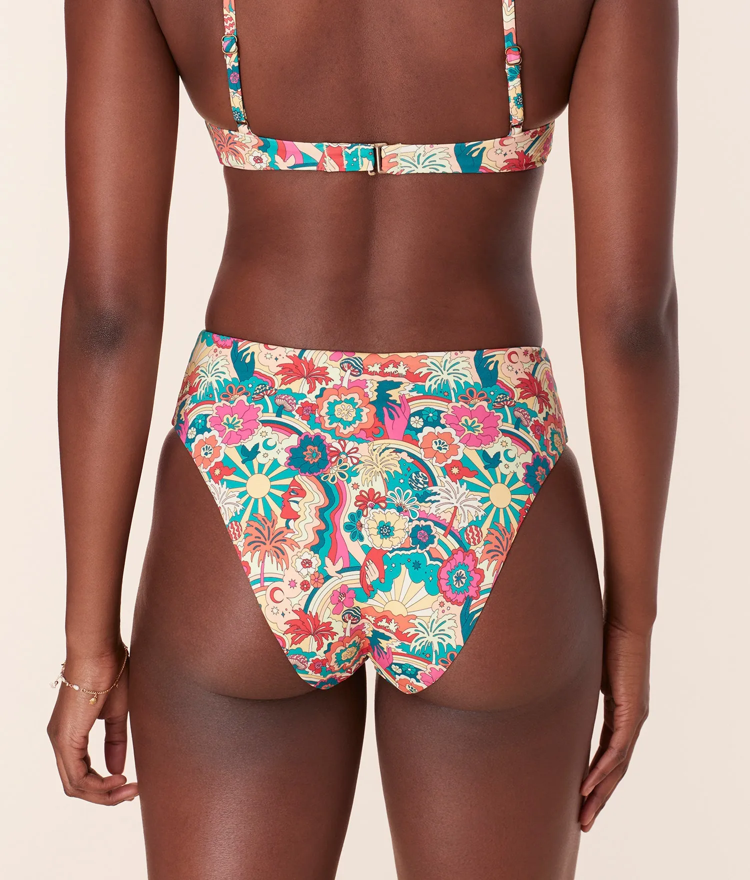 The 90s High Waist Bikini Bottom - Eco Nylon - Summer Groove