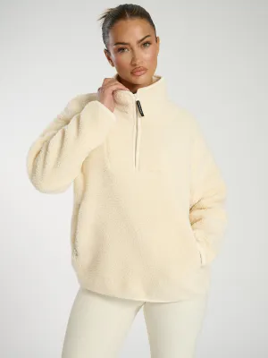The 'Teddy' Quarter zip borg fleece jacket in cream