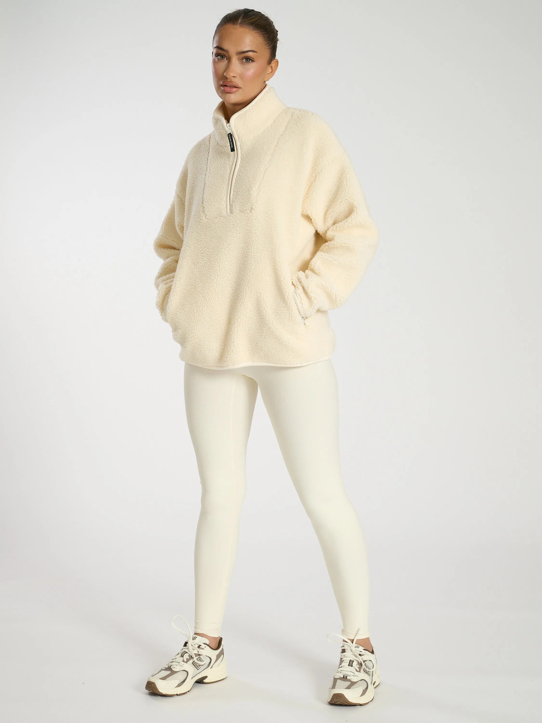 The 'Teddy' Quarter zip borg fleece jacket in cream