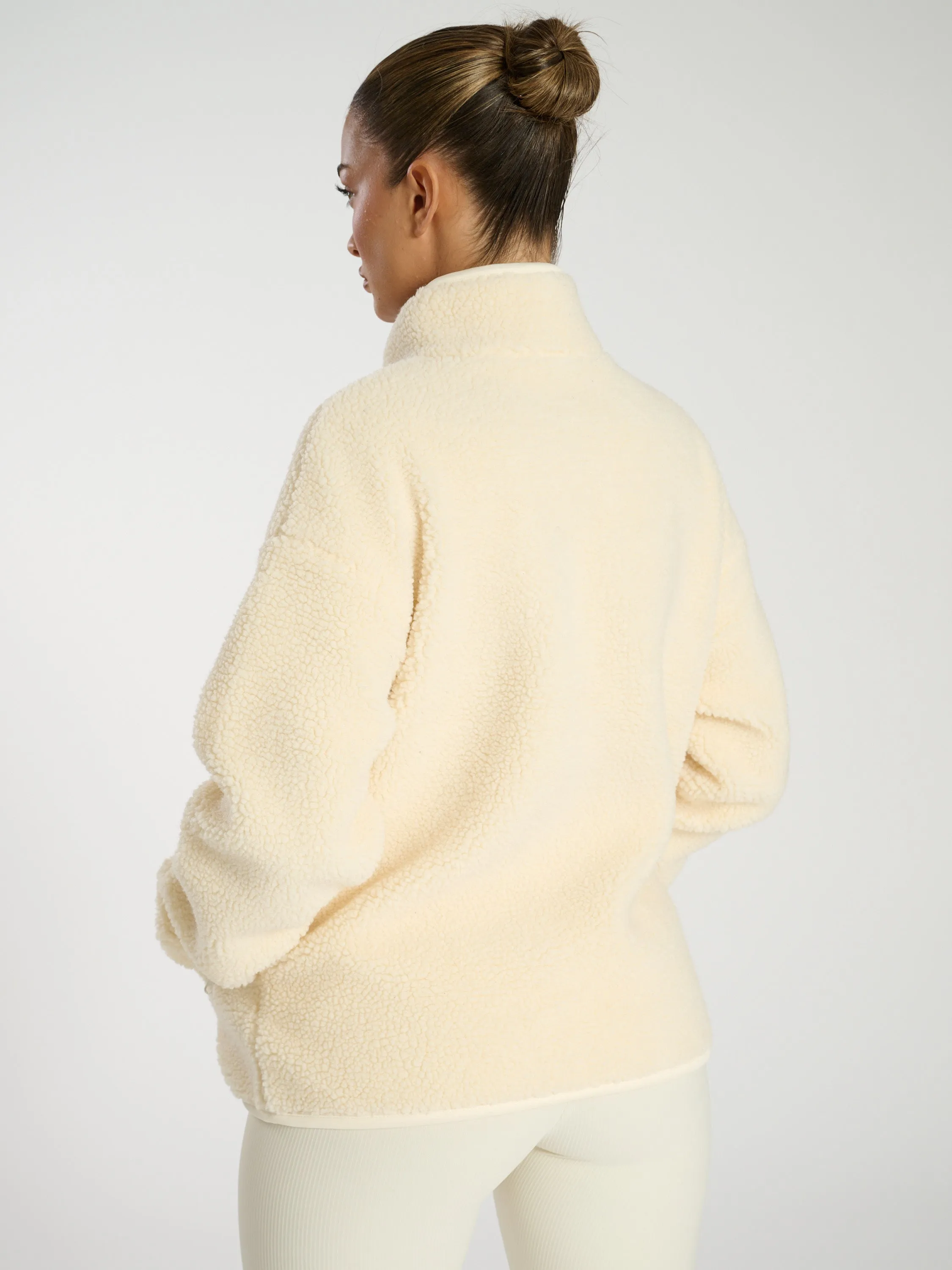The 'Teddy' Quarter zip borg fleece jacket in cream
