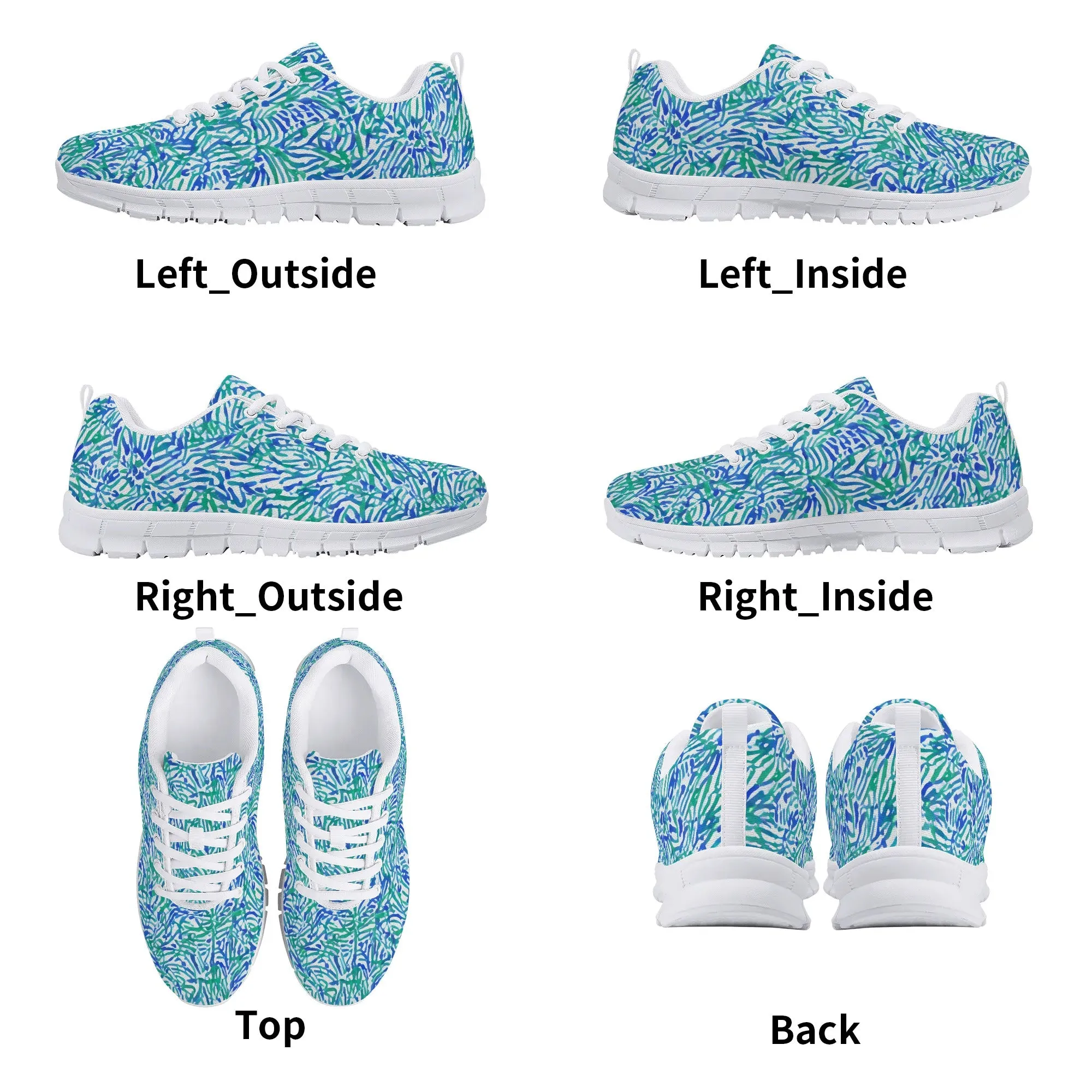 Tropical Fusion: Abstract Palm Leaves in Lime Green and Blue Hues Womens EVA Mesh Running Shoes US5-US12