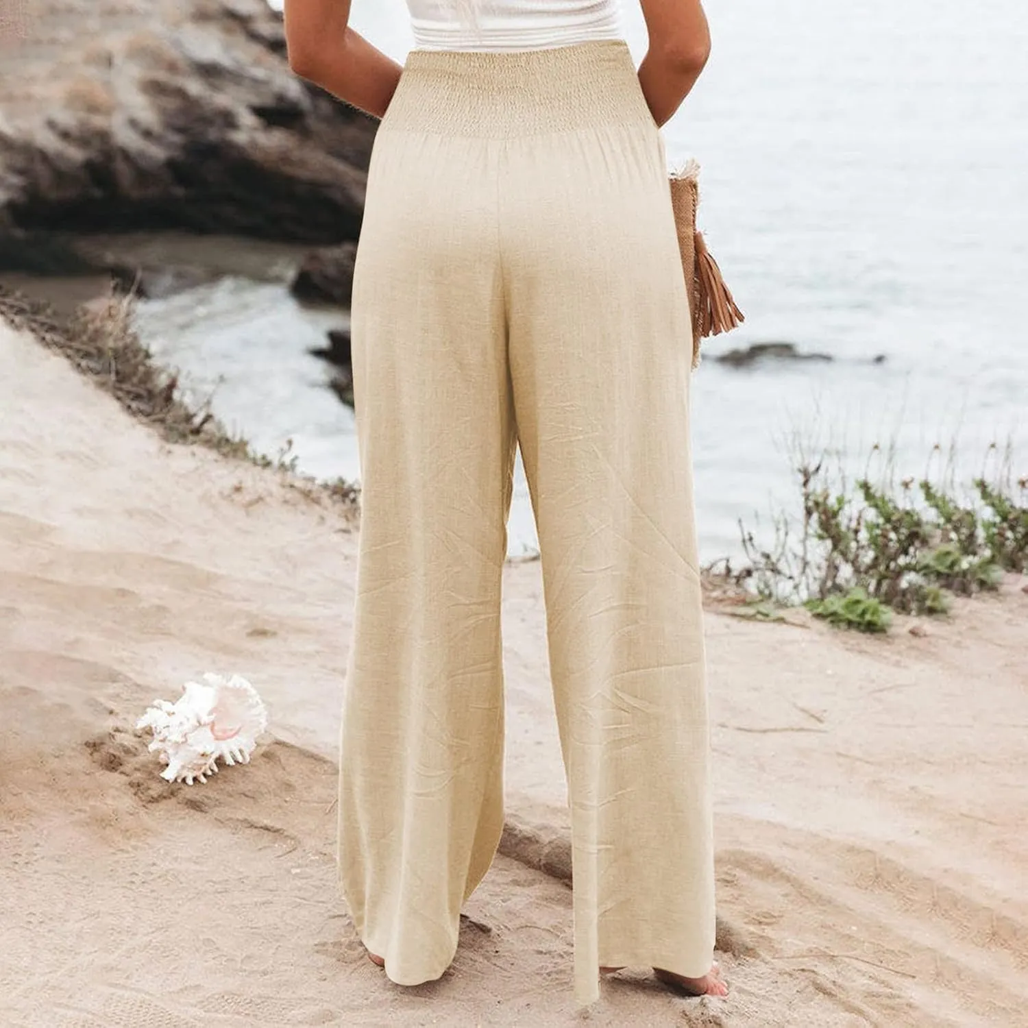 Wide Leg Pants for Women Linen Palazzo Pants Summer Boho High Waist Casual Lounge 2025 Beach Travel Vacation Pant