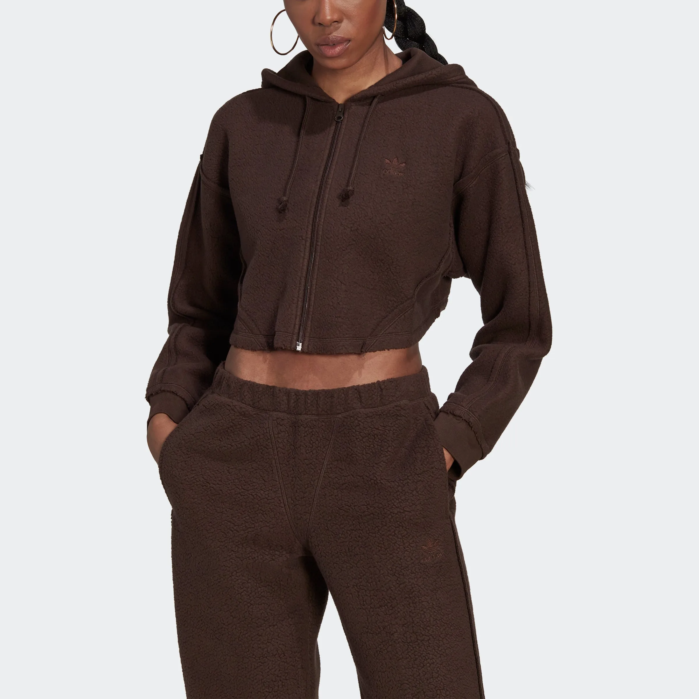 Women's adidas Originals Cropped Loungewear Hoodie Dark Brown
