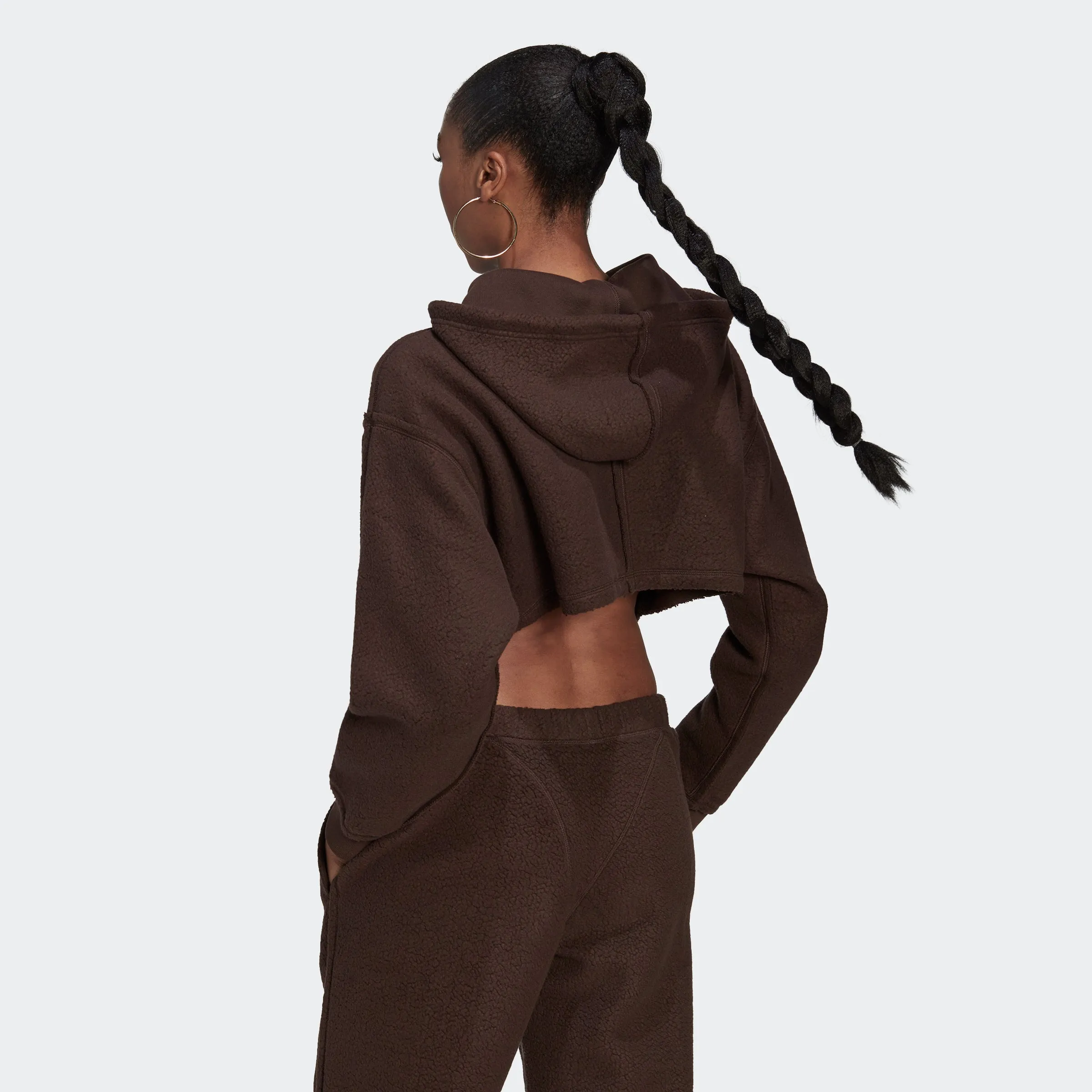Women's adidas Originals Cropped Loungewear Hoodie Dark Brown