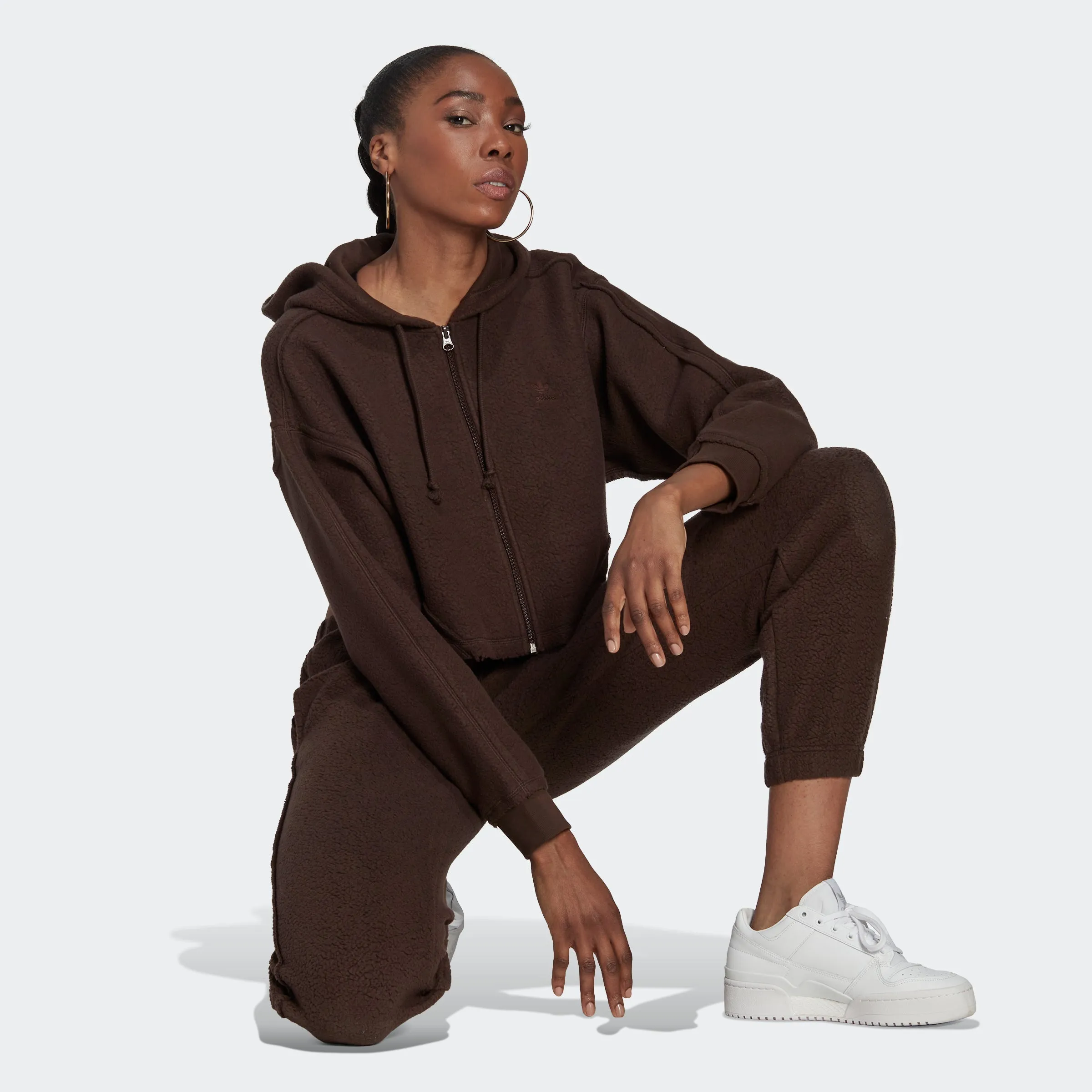 Women's adidas Originals Cropped Loungewear Hoodie Dark Brown