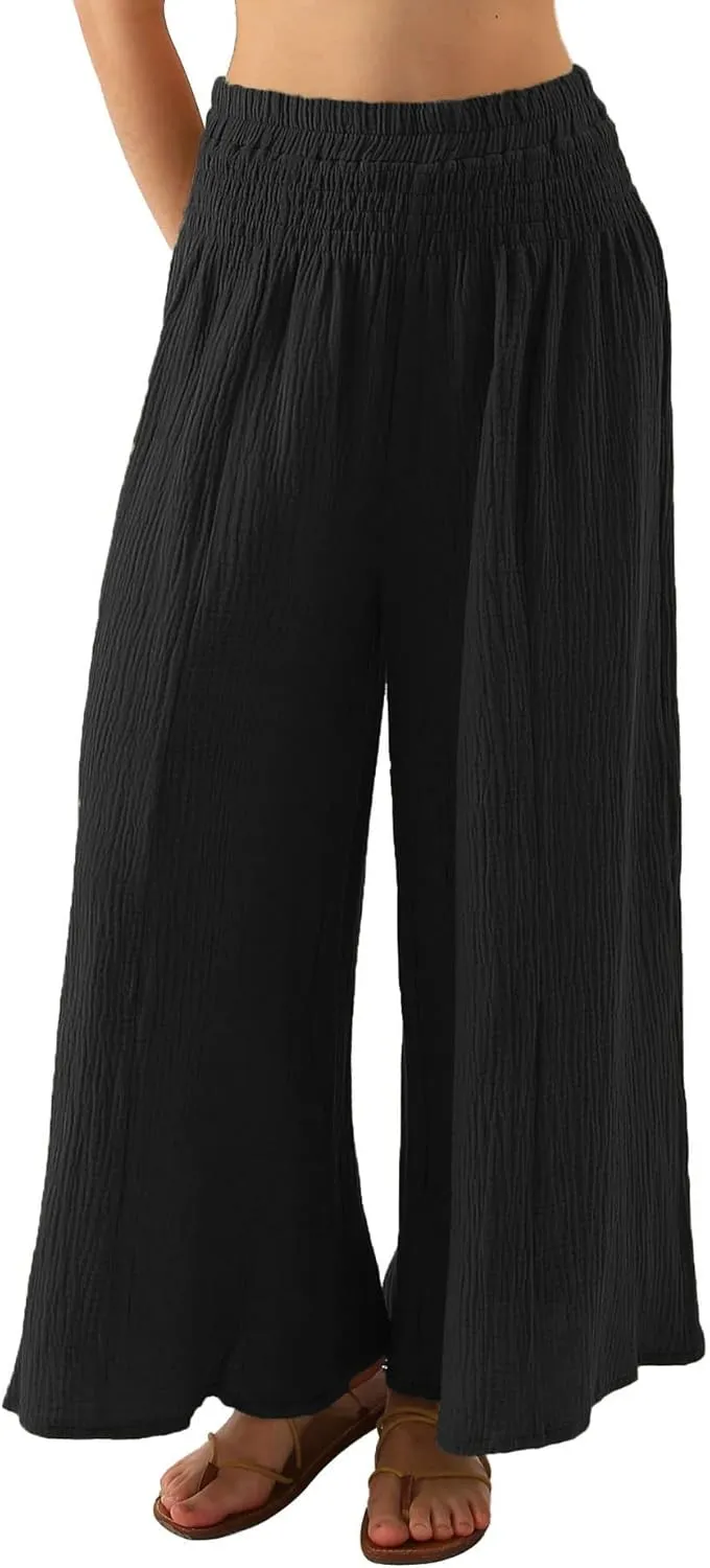 Women's Cotton Gauze Wide Leg Flowy Palazzo Lounge Pants