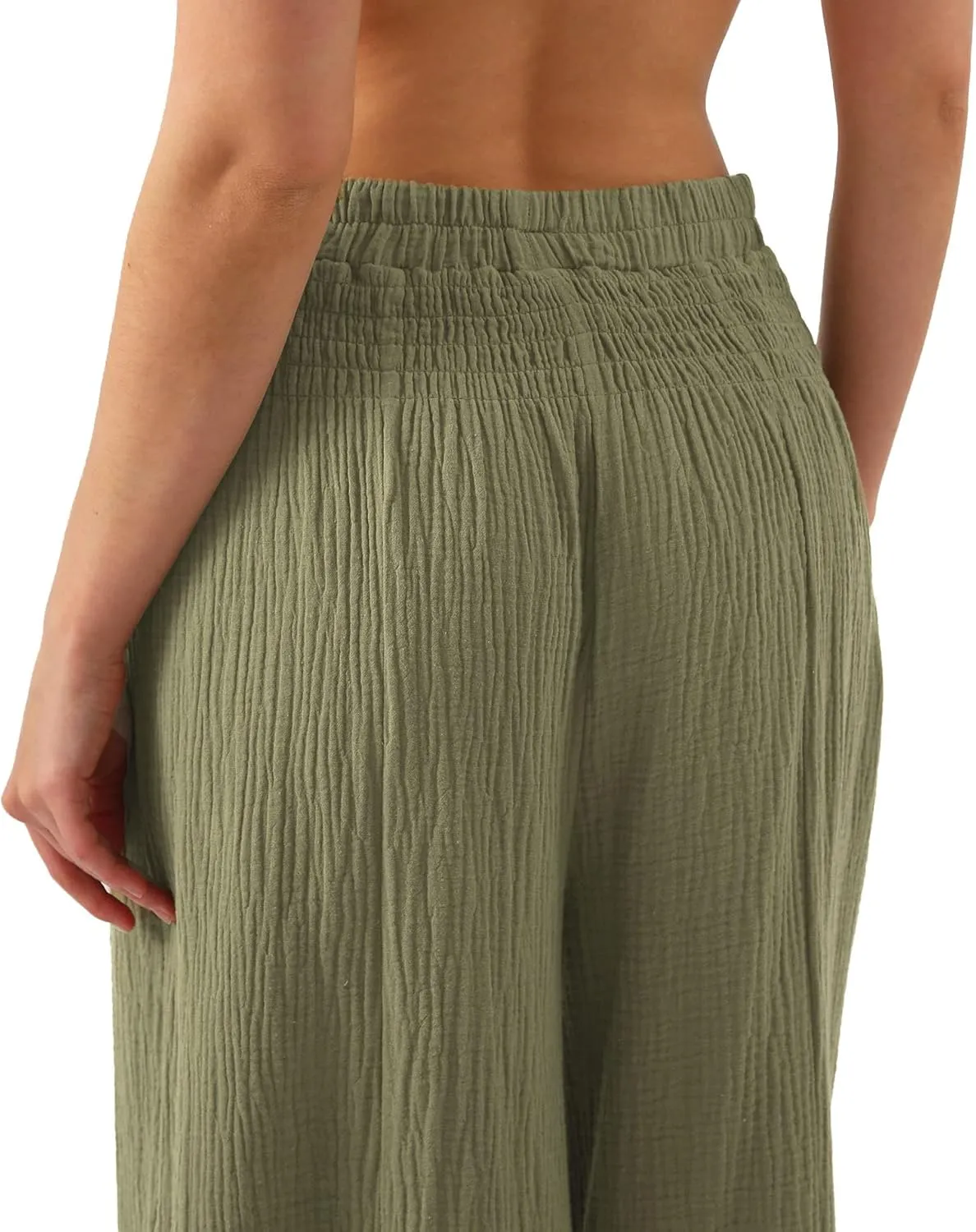 Women's Cotton Gauze Wide Leg Flowy Palazzo Lounge Pants
