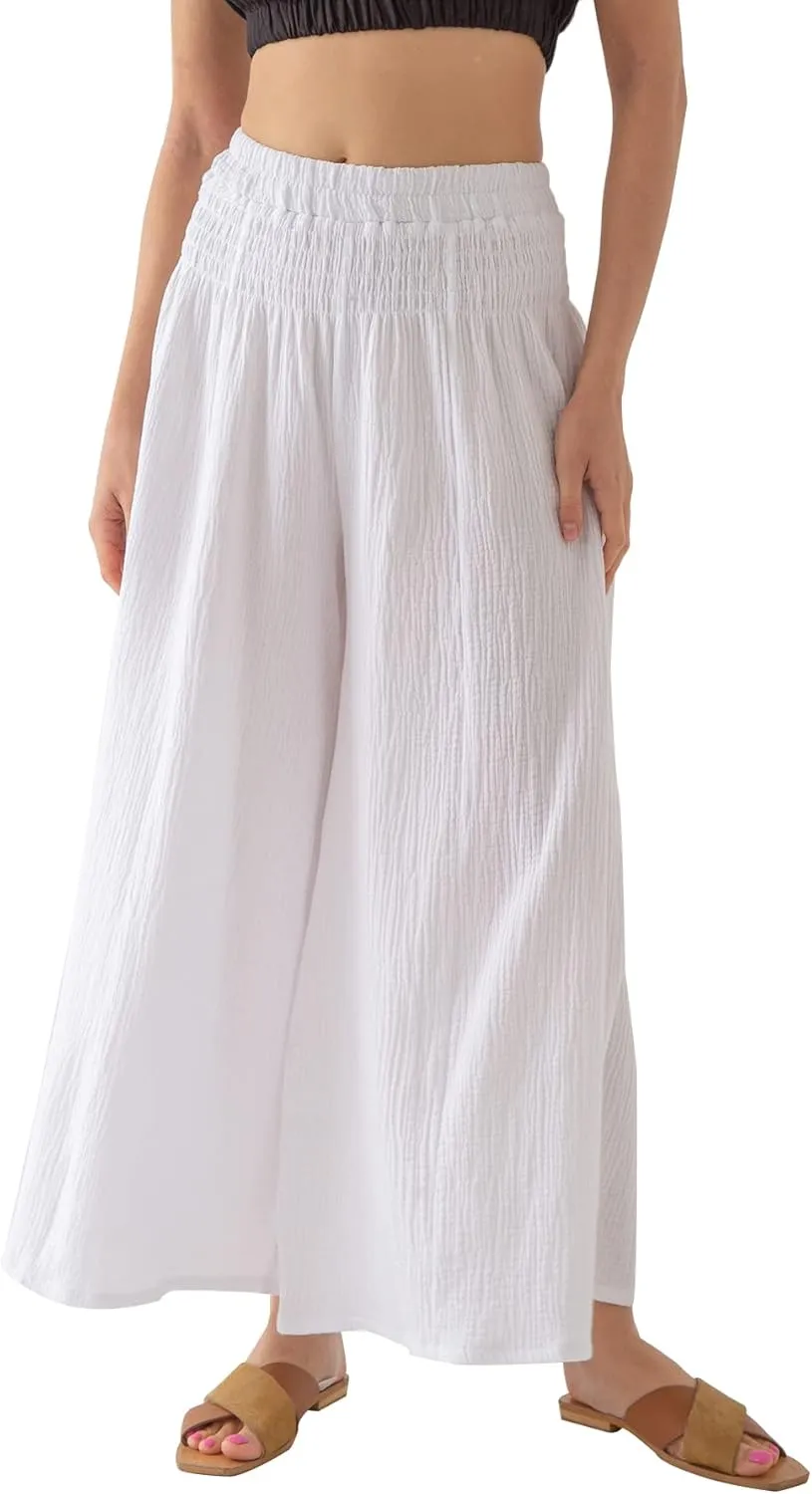 Women's Cotton Gauze Wide Leg Flowy Palazzo Lounge Pants