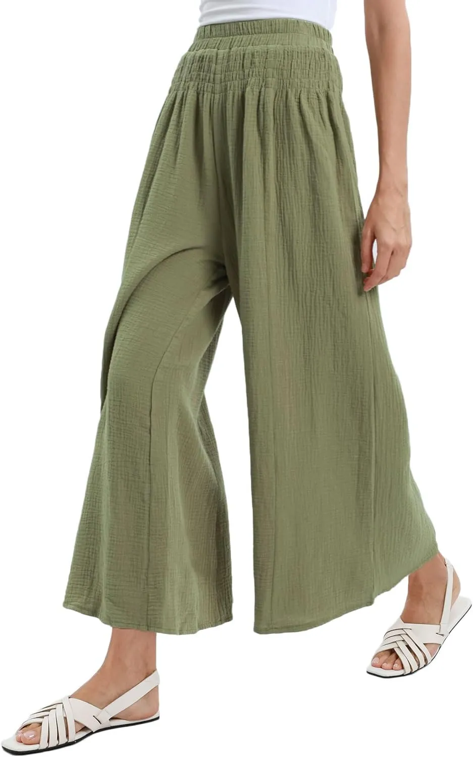Women's Cotton Gauze Wide Leg Flowy Palazzo Lounge Pants