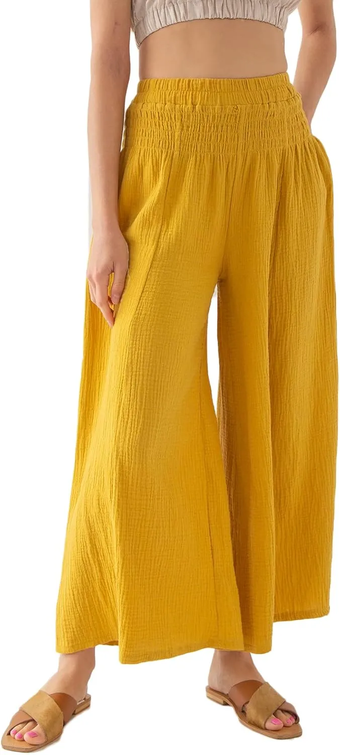 Women's Cotton Gauze Wide Leg Flowy Palazzo Lounge Pants