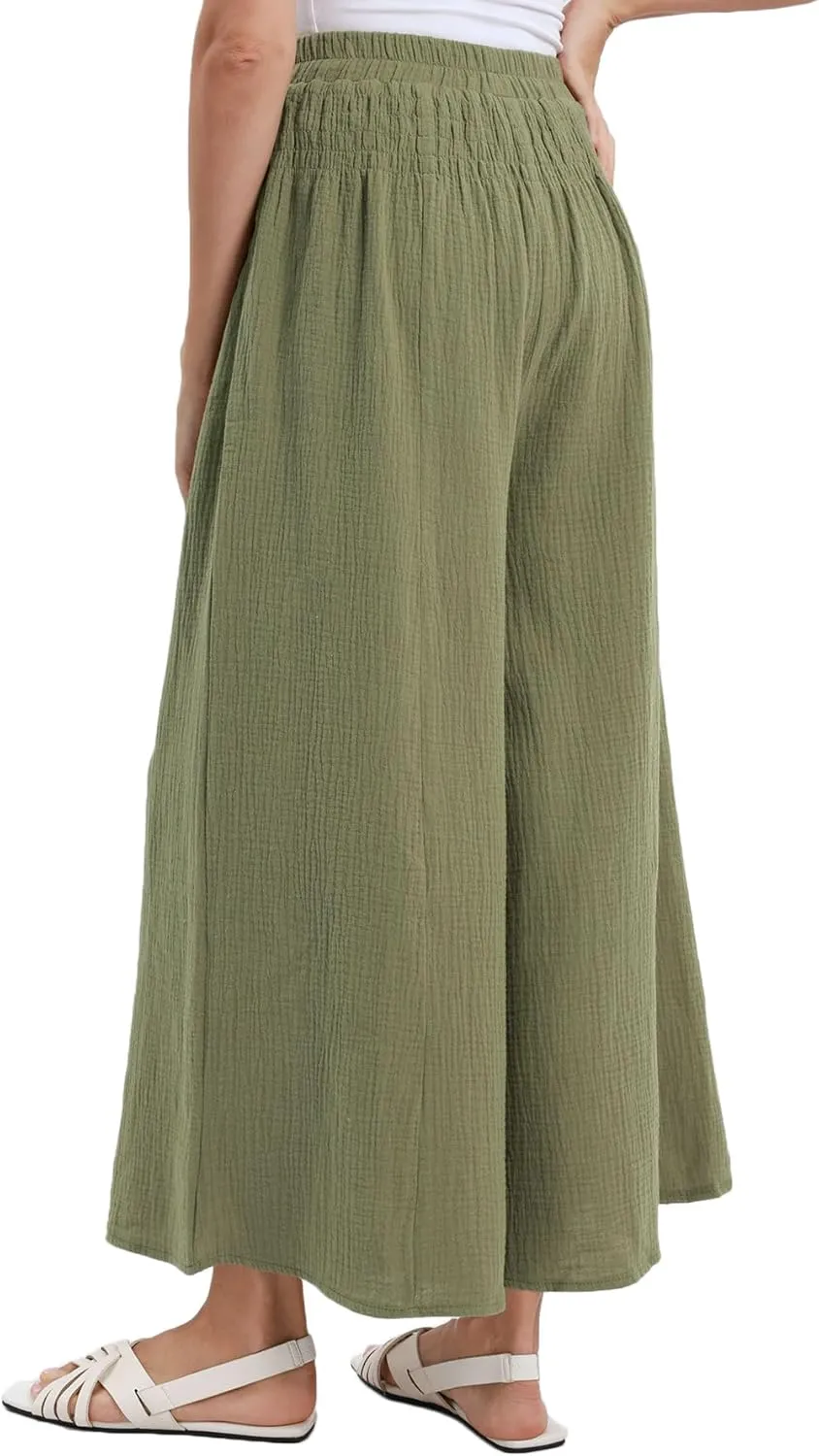 Women's Cotton Gauze Wide Leg Flowy Palazzo Lounge Pants