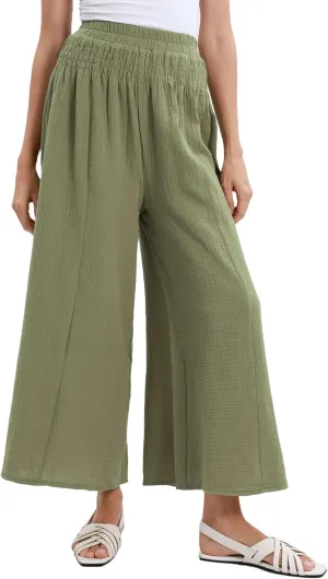 Women's Cotton Gauze Wide Leg Flowy Palazzo Lounge Pants