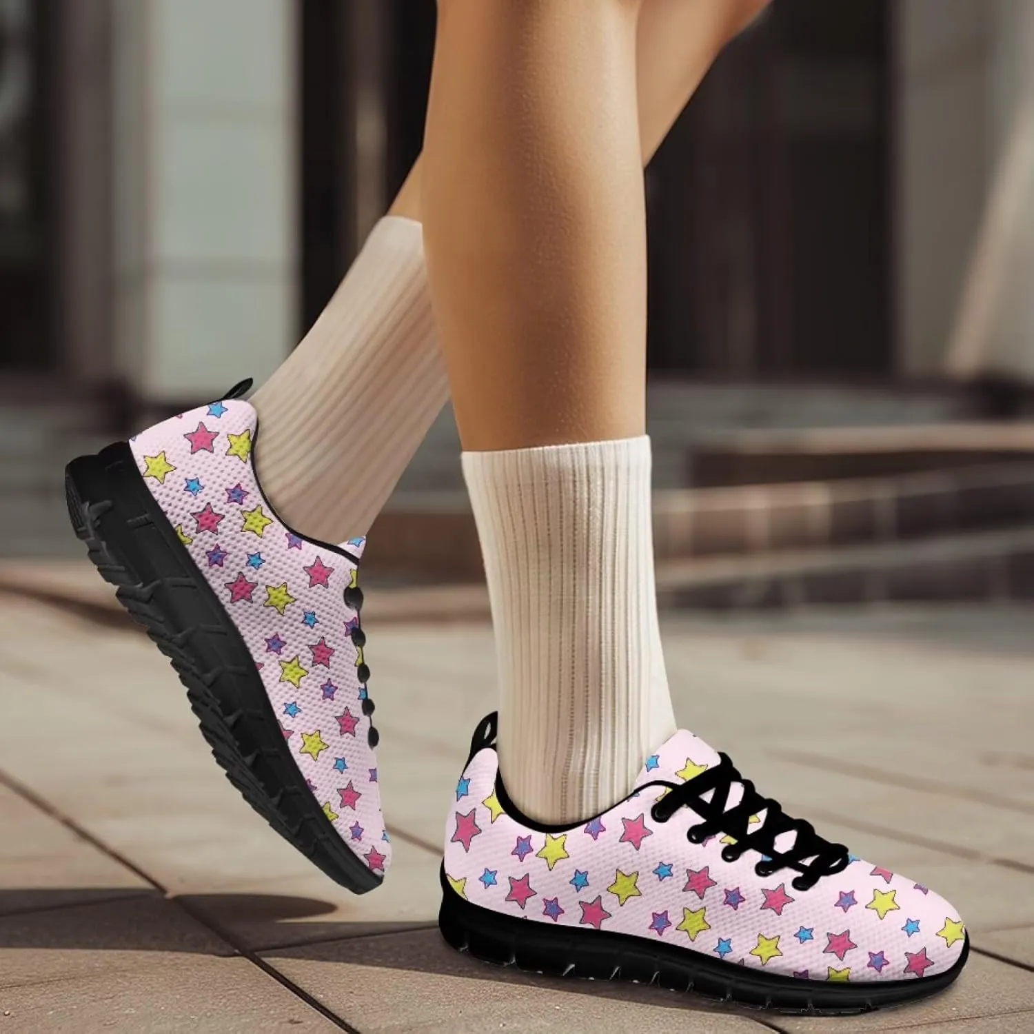 Women's Running Shoes Lightweight Breathable Tennis Shoes for Teenager Girls Lace-Up Comfortable Sneakers Gift for Mom Wife Daughters Suitable for All Seasons Black Sole Size 5-12
