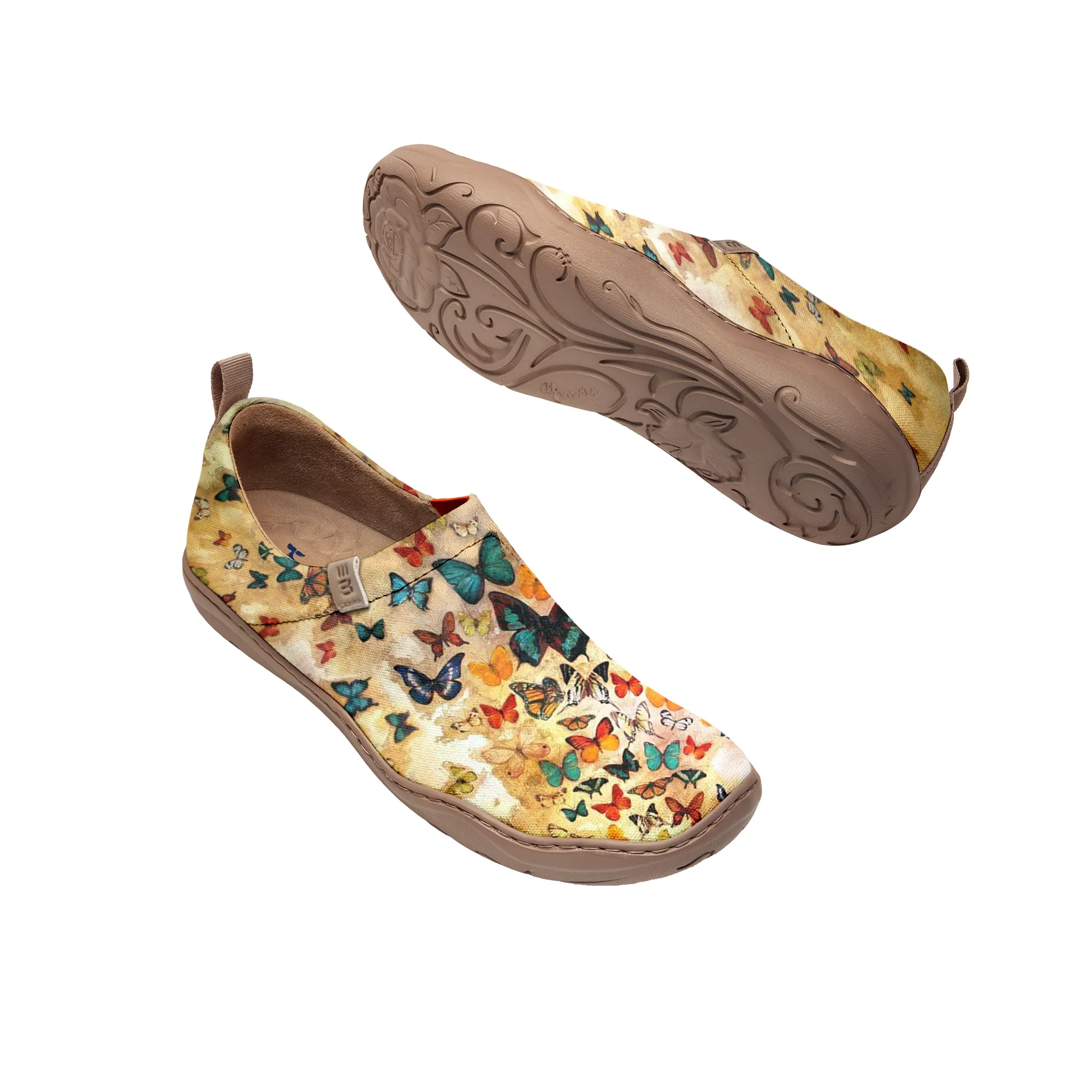 Yiume Women's Art Floral Slip-On Casual Canvas Sneakers Vintage Yellow Butterfly Women's Shoes Painted