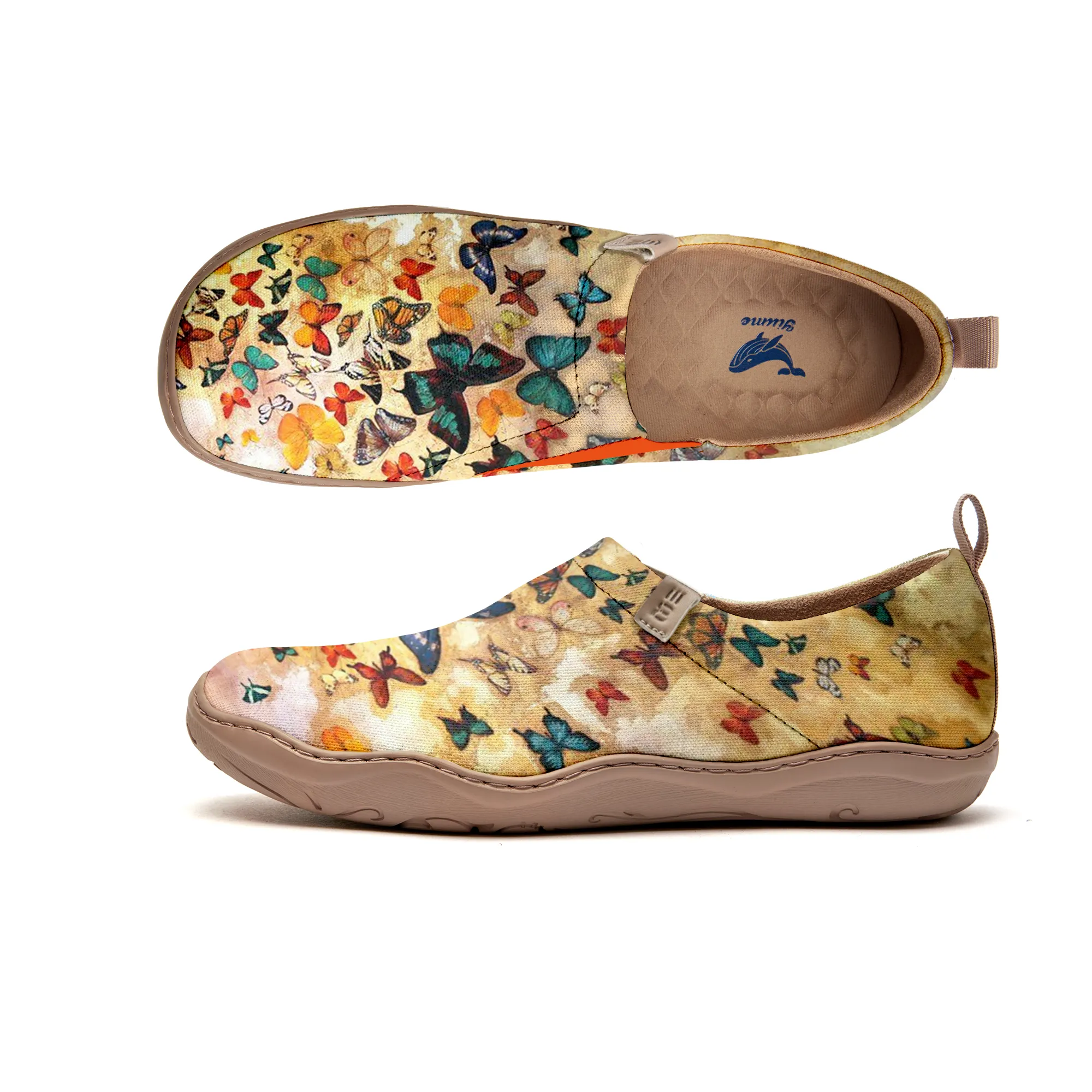 Yiume Women's Art Floral Slip-On Casual Canvas Sneakers Vintage Yellow Butterfly Women's Shoes Painted