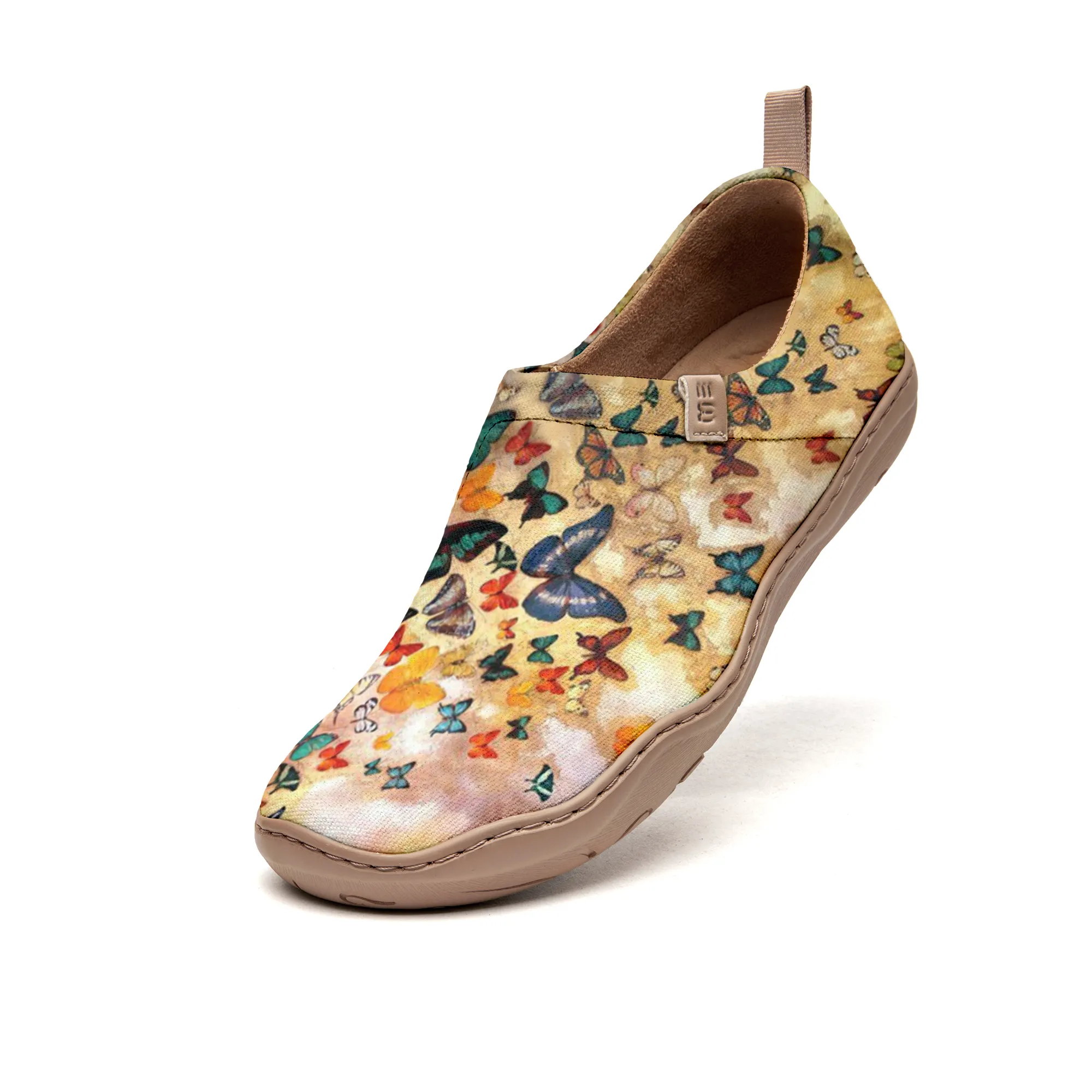 Yiume Women's Art Floral Slip-On Casual Canvas Sneakers Vintage Yellow Butterfly Women's Shoes Painted