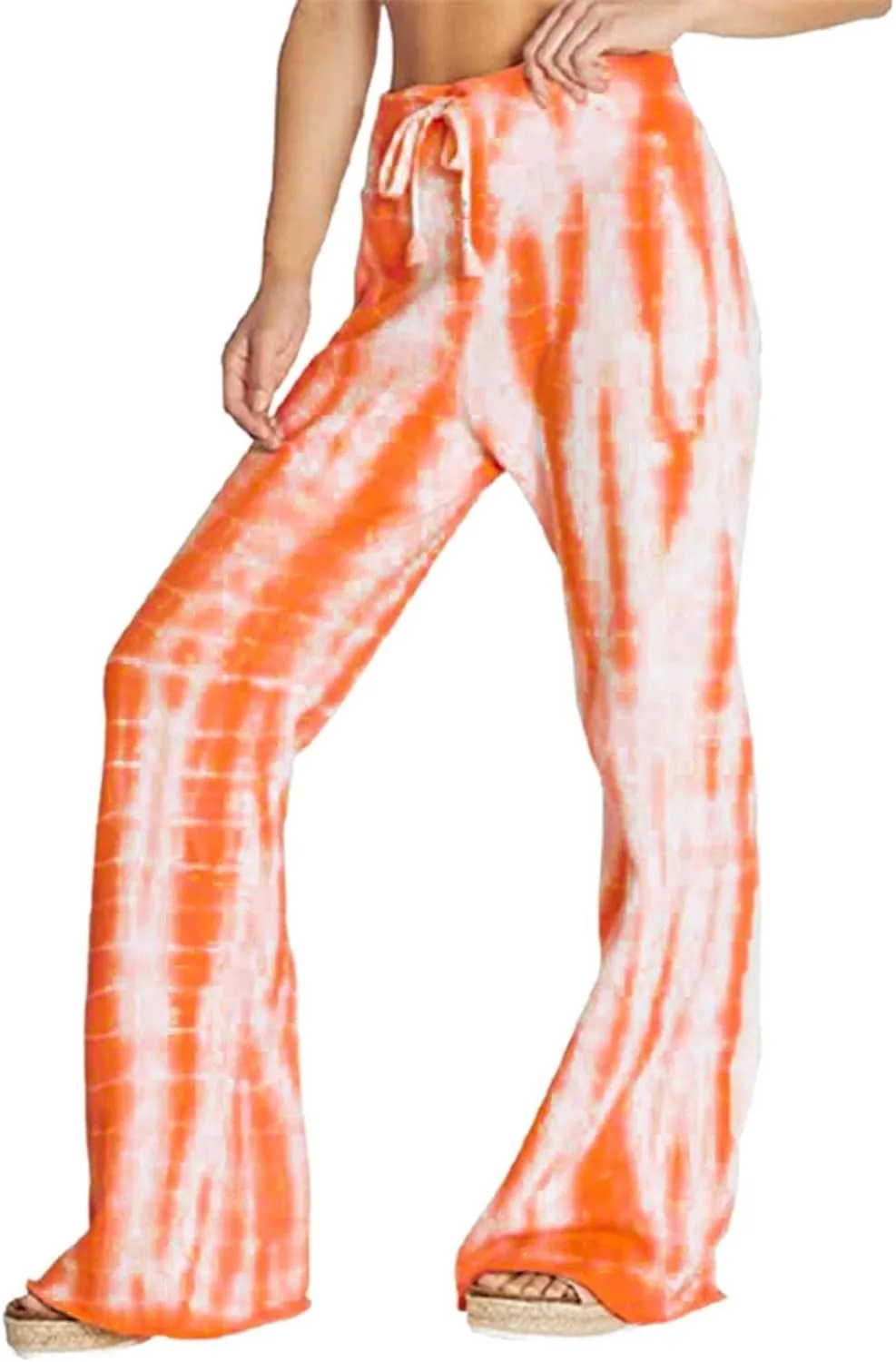 YOLAI Women's Casual Tie-dye Printed Pants High Waist Drawstring Straight Leg Pant Lightweight Trousers with Pockets